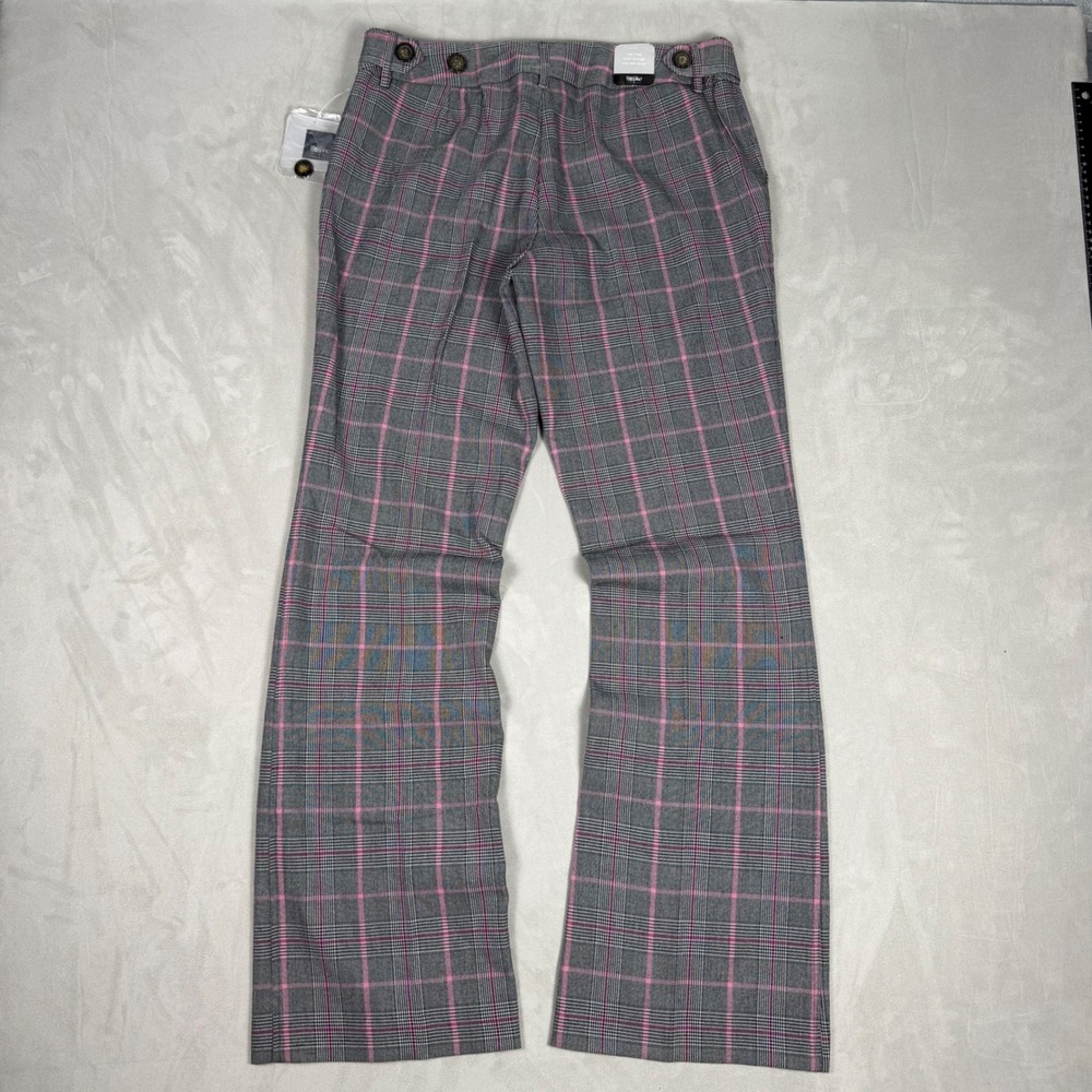 Y2K Men Mossimo Pink Plaid Low Rise Flare Stretch Trousers Size 8